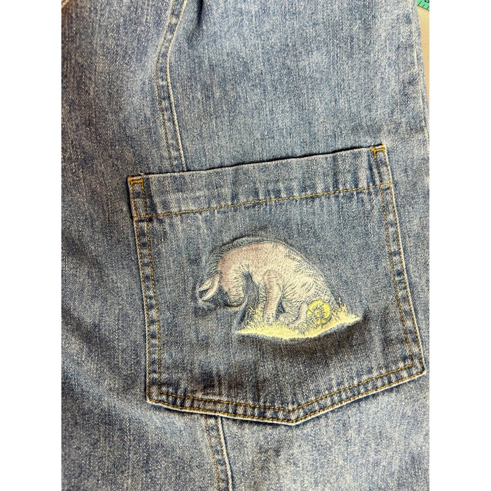 VTG Disney Denim Pooh Jumper Dress Sz L Embroidered Tigger Light Wash Cottage - Picture 9 of 12